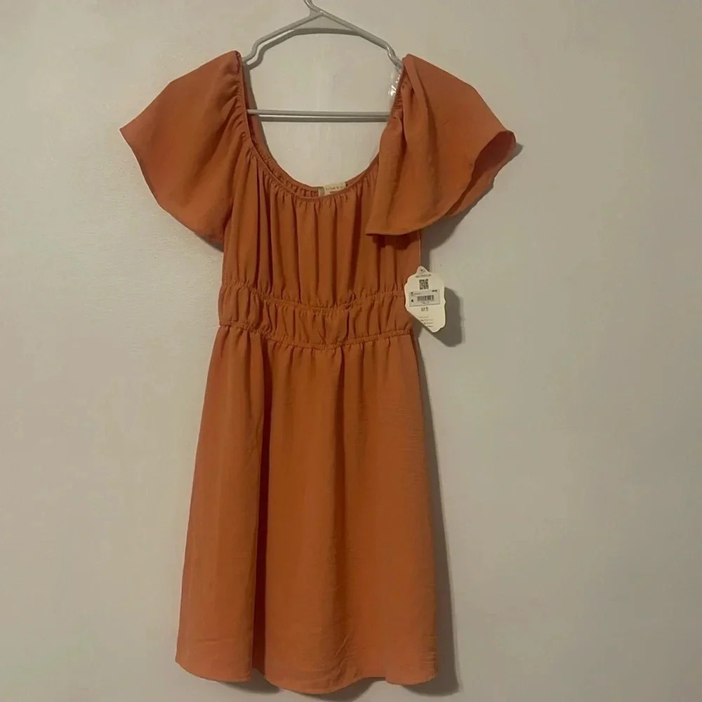 ALTAR’D STATE peach orange ruffle sleeve short dress NWT